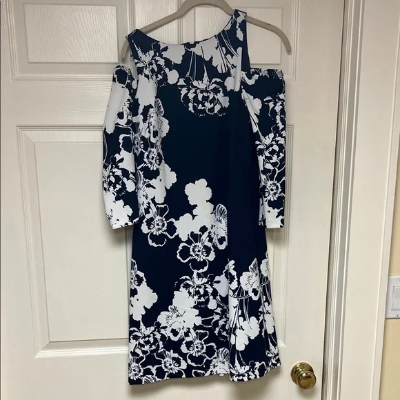 Eliza J Women's Floral Cold-Shoulder Dress - Navy - Size 6